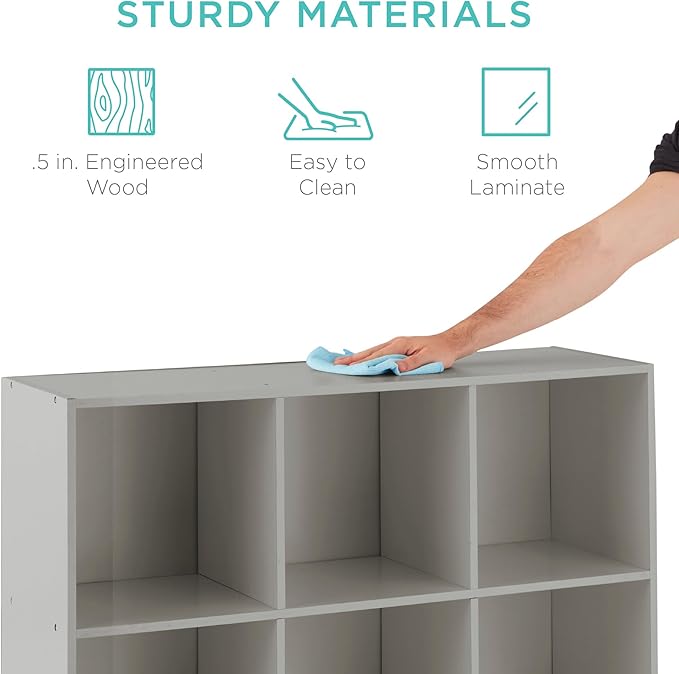Best Choice Products Kids Bookcase 9-Cube Storage Organizer, 11in Shelf Opening, Bookshelf, Toy Storage, Customizable w/ 3 Removable Back Panels – Gray