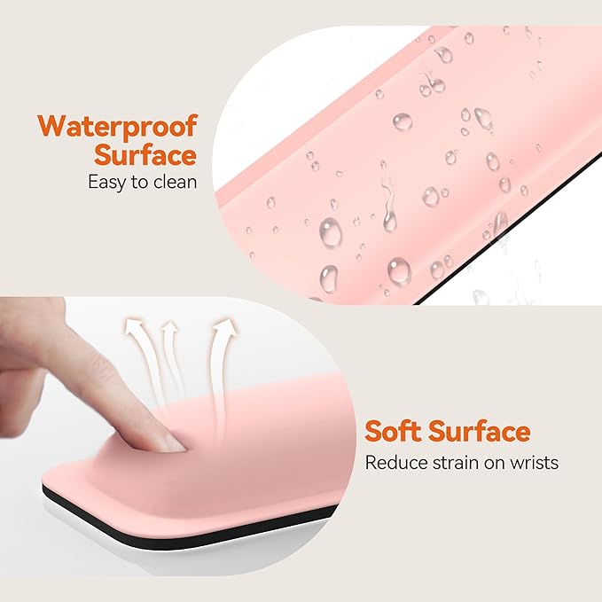 TECKNET Wrist Rest for Computer Keyboard, Thicken Memory Foam Wrist Support Pad for Keyboard, Ergonomic Palm Rest for Pain Relief, Anti-Slip Rubber Base, 17x3.3 in, 1 inch (25mm), Pink