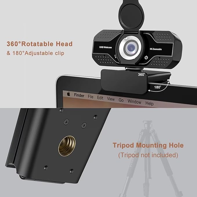 YOUPECK 4K 2K 1080P HD Webcam with Microphone, Noise Cancellation, Privacy Cover, Wide-Angle Lens, Auto Light Correction, Plug & Play USB Webcam for Laptop, Desktop, PC, Zoom, Skype, Stream
