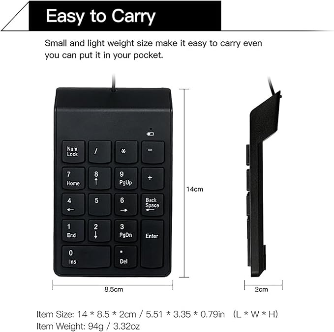 cimetech Wired Number Keypad, 18 Key USB Numeric Pad Keyboard for Laptop PC Computer Desktop Surface Pro Notebook