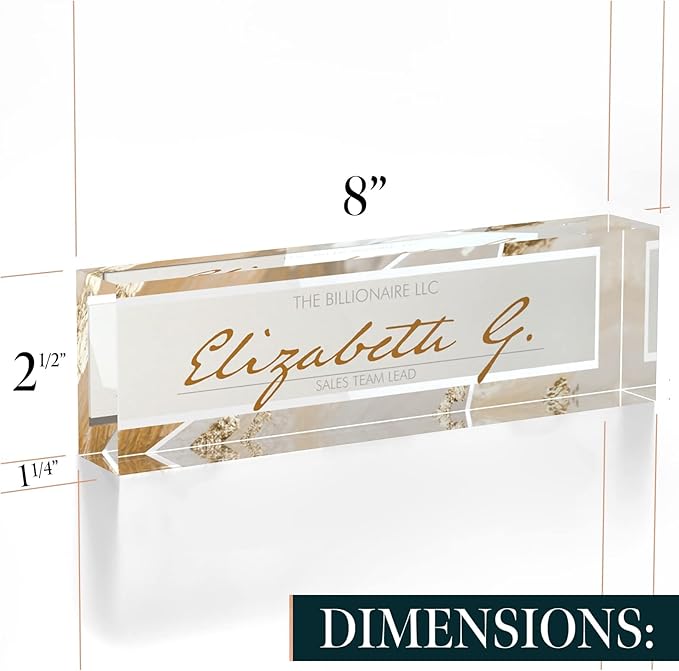Desk Name Plate Personalized, Custom Name Plates 2½/x8 Inches, Thick Crystal-Clear Acrylic, Gift Box, Office Desk Decor. USA Made by ACRYLUXE (Monique)