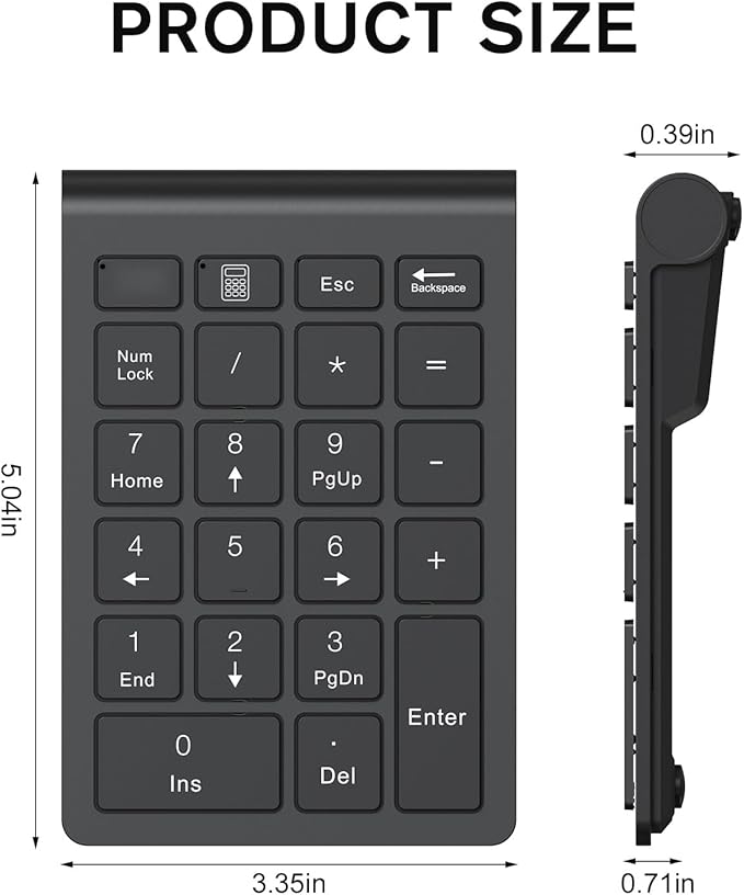 cimetech BT Number Pad, Wireless Numeric Keypad Numpad, 22 Keys Portable Mini Financial Accounting Keyboard for Laptop Notebook, Desktop, Surface Pro, PC