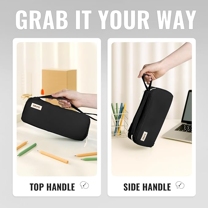 SUNEE Pencil Case, Large Capacity Pencil Pouch, Aesthetic Pen Bag Office Stationery Organizer Simple Sturdy Multifunctional for Teen Girls Women Men, Black