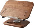 Book Stand for Reading, Mayhas Adjustable Book Holder with 360° Swivel Base&Page Clips, Foldable Desktop Stand for Cookbook, Fits All Books (Walnut, Wood Base)