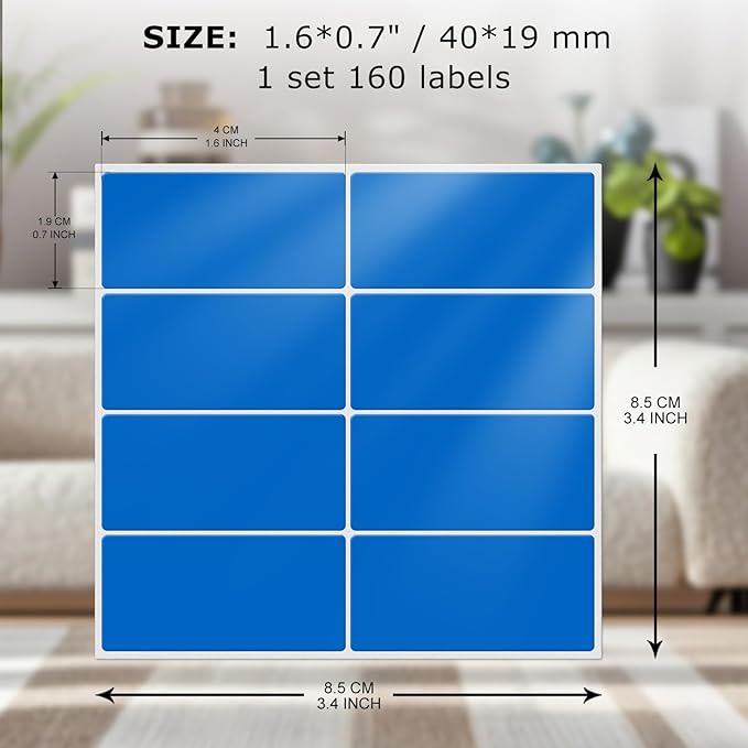 FINDAT Rectangle Label Stickers 1.57×0.75 Inch Vinyl Removable Blue Sticker Waterproof Writable File Folder Moving Labels for Boxes Home Office Labeling 160 PCS