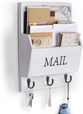 DLQuarts Mail Organizer with Key Holder for Wall Decorative Mail Sorter Wall Mounted, Wooden Mail Holder with 3 Hooks, White