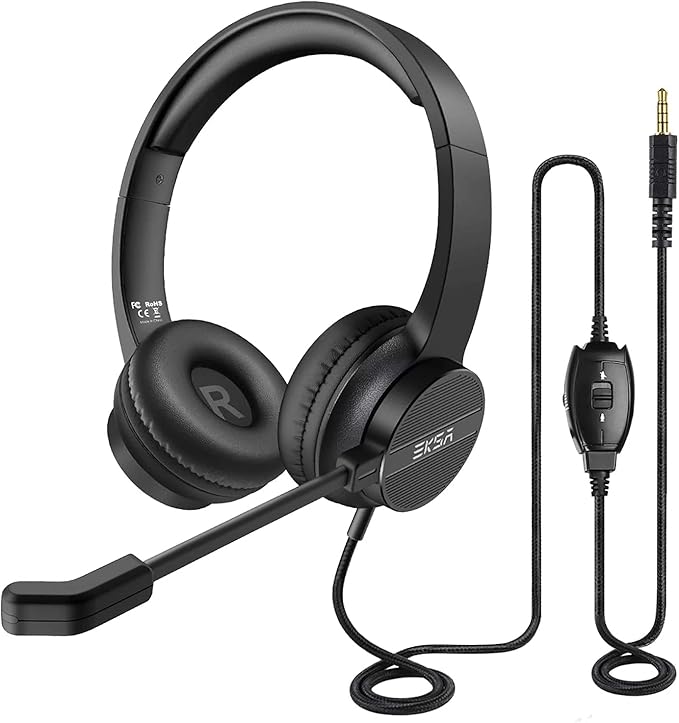 Headset with Microphone for PC Laptop, USB Wired Computer Headset with Volume & Mic Mute Controls, Lightweight All-Day Comfort Environmental Noise Canceling Headphones for Office Call Center Skype