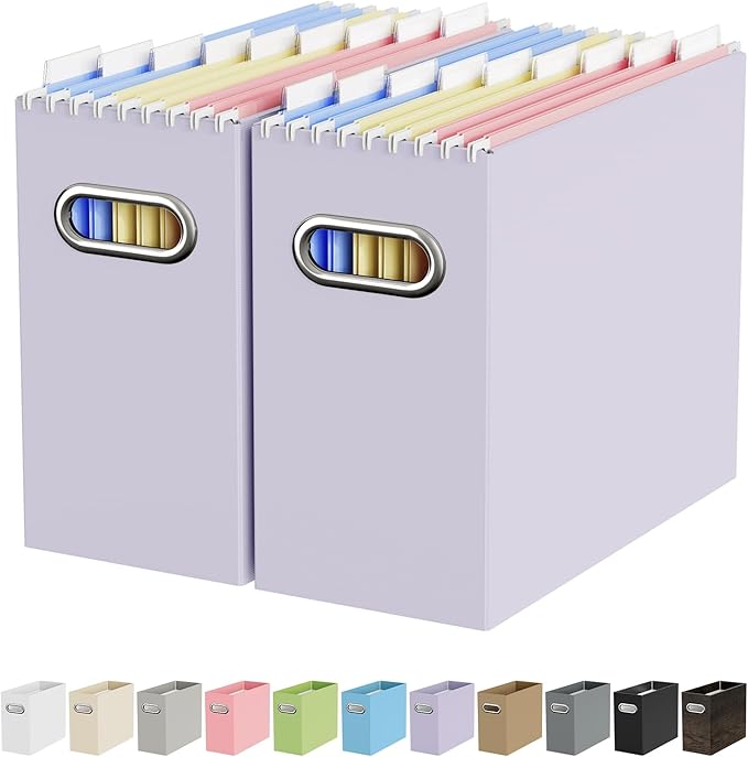 Oterri Cardboard File Organizer Box for Hanging File Folders Letter Size,File Box for Computer Desk,File Cabinet,Working Home,Office,Classroom(Purple, Letter Size - 2 Packs)