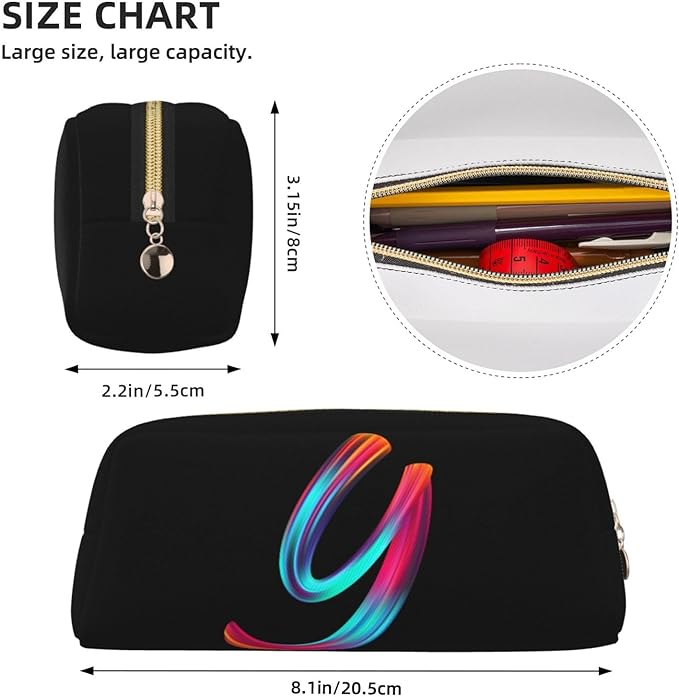 Cute Initial Pencil Case for Kids Simple Leather Pencil Pouch for Boys Girls Letter Design Pencil Box Pen Bag Pencil Pouch Office Stationery Organizer, Rainbow Letter Y