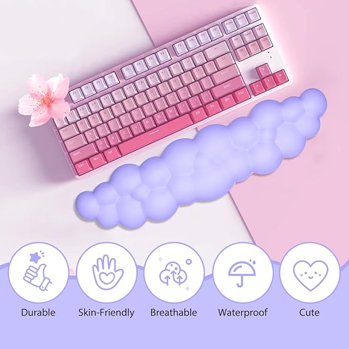 JIKIOU Upgrade Leather Cloud Keyboard Wrist Rest, Cloud Wrist Rest with Non-Slip PU Base, Comfortable Memory Foam Wrist Rest for Computer Laptop Mac Gaming Office and Pain Relief Christmas Wish Gift