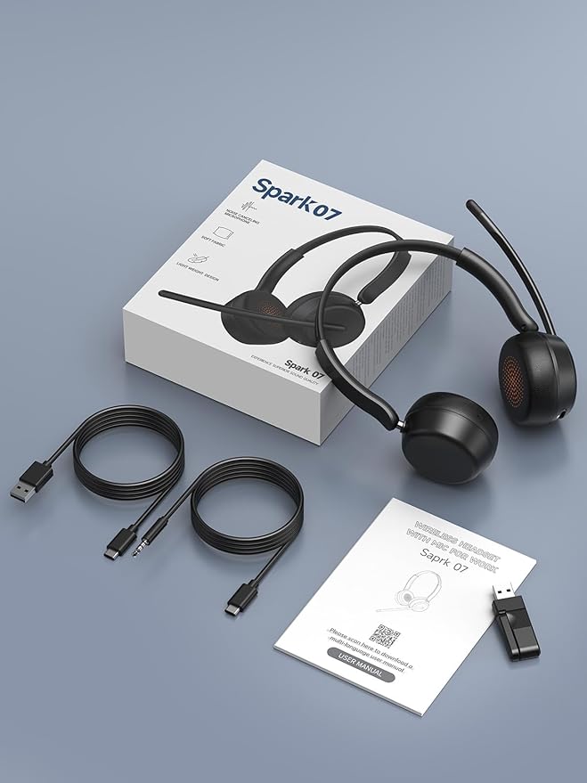 SEJJ Wireless Headset with Mic for Work, Bluetooth 5.4 Headphones with AI Noise-Canceling Mic for Clear Calls, Wireless Headsets with Mic Mute & USB A/C Dongle for PC, Computer, Laptop, Black
