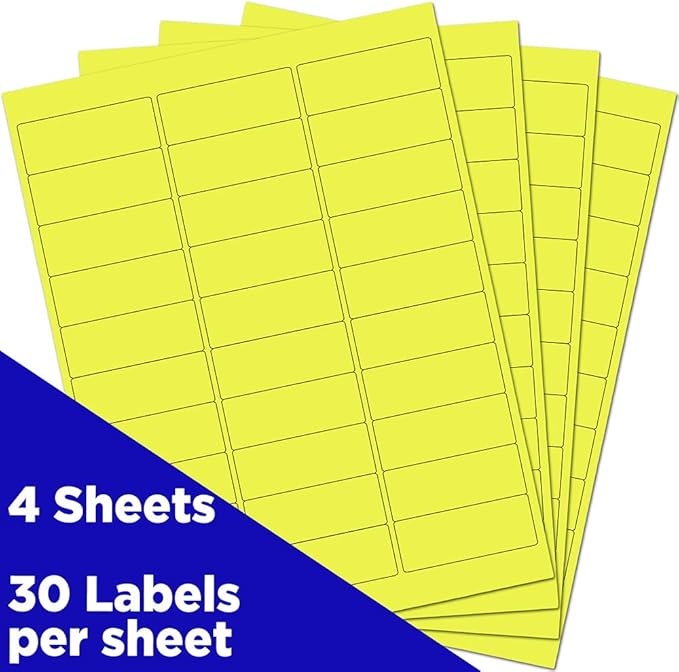 JAM PAPER Return Address Labels - Standard Mailing - 1 x 2 5/8 - Neon Yellow - 120 Shipping Labels/Pack