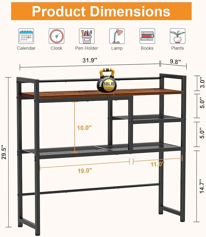 Snughome 31.9" Desk Shelf, Desktop Organizer Shelf, Desk Hutch Dorm, 3-Tier Desk Display Rack, Desktop Bookshelf, Multipurpose Wood Desk Organizer Storage Rack for Home Office Dorm