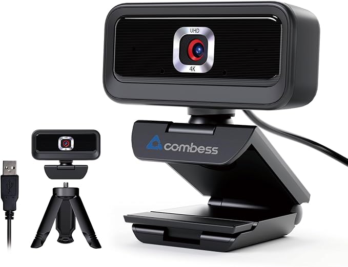 Combess 4K Webcam for PC, Computer Camera for Desktop, USB Webcam with Tripod,2 Noise Reduction Mics, Built-in Privacy Cover, for PC/Zoom/Skype/Team/Laptop/MacBook/Windows