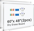 H-Qprobd 5' x 4' Dry Erase Board for Wall 60" x 48" (2 Pack) Magnetic Presentation Whiteboard with Long Pen Tray, Wall-Mounted White Boards Large Whiteboard Including 8 Markers, 16 Magnets, 2 Erasers
