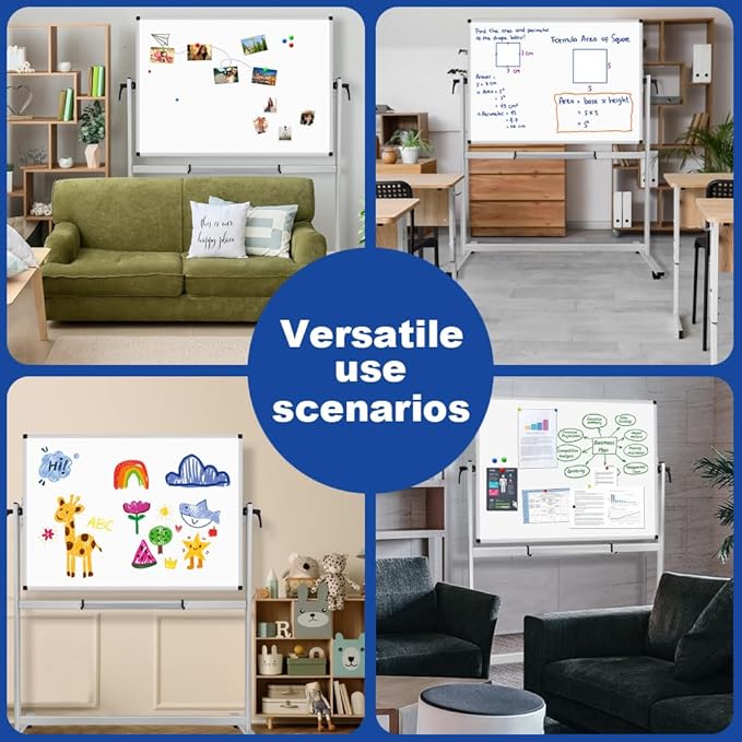 XBoard Rolling Whiteboard 48x36 inch | Double-Sided Mobile Dry Erase Board Aluminium Frame for Home School Office Live Streaming