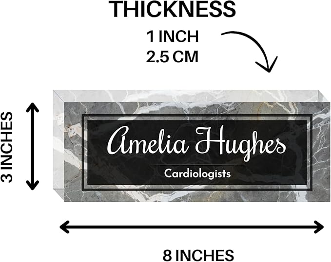 Customized Clear Acrylic Thick 8x3" Desk Name Plate Block with Personalized Logo - Professional Office Decor - Customized Acrylic Plate Gift for Teacher Co-workers, Christmas Gifts for Her, Thanksgiving Gifts (Black-White Marble)