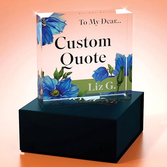 Custom Acrylic Sign Personalized, Custom Desk Name Plate, 18 Styles, (4"x4"), With Gift Box, USA Made by Acryluxe. (Meconopsis)