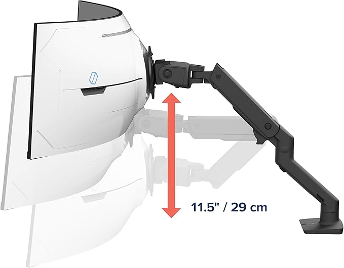 Ergotron - HX VHD Premium Heavy Duty Gaming Monitor Arm, Single Monitor Desk Mount – for 1000R Curved Ultrawide Monitors Up to 57 Inches, 9-14 Inches Depth, VESA 75x75mm or 100x100mm – Matte Black