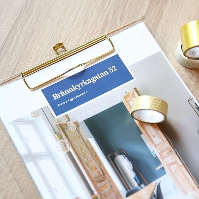 UNIQOOO Thick Clear Acrylic Clipboard with Shiny Gold Finish Clip, Perfect for Modern Arts Lover, Fashion and Style Expert, Calligrapher, Office, Seminars, Workshops, Home School, Classroom and Event