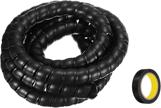 MECCANIXITY Spiral Cable Wrap 9.8ft/3.0M 30mm Cable Management Sleeve PP Insulation Cord Organizer for Computer Wire Power Cable Gas Pipe Black with Tape