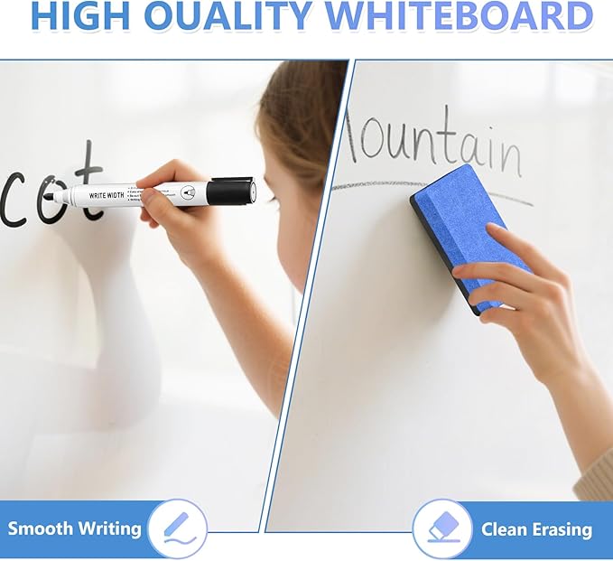 Magnetic Dry Erase Whiteboard - 40 x 60 Inch White Board - Large Wall-Mounted Board with Silver Aluminum Frame, 1 Magnetic Eraser, 2 Pens, Detachable Marker Tray, 6 Magnets