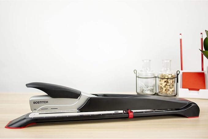 Bostitch Office Booklet Stapler - One Finger, No Effort, Spring Powered, Long Reach Stapler - Silver (1610)