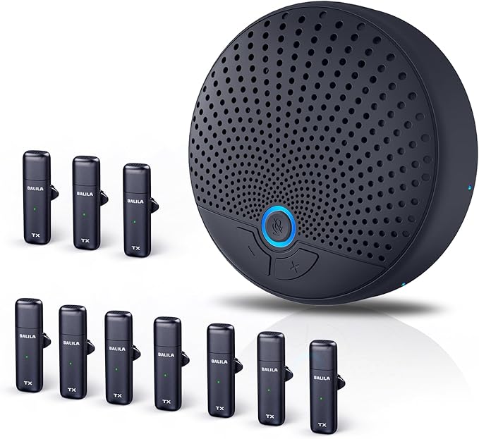 Conference Speaker and Microphone, 10 AI Mics 360° Voice Pickup, Noise Reduction, Echo Cancellation USB Speakerphone for 10 People Business Conference, Compatible with Leading Platforms