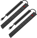 HHSOET 2 Pack 8 Outlet Metal Wall Mount Power Strip, Surge Protector Long Power Strip with Switch, Heavy Duty Wide Spaced Surge Protector, 4 FT SJT 14AWG Black Spring Cord.