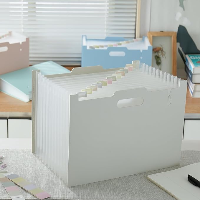 Y YOMA 2 Pack Accordion File Organizer with Handle 12 Pockets Expanding File Folder with Removable Tabs for A4 Letter Size Paper Portable Plastic Filing Organizer Document Bill Receipt Holder, Grey