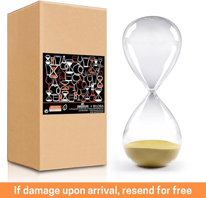 SWISSELITE Hourglass Sand Timers, Hourglass Sand Clock Inspired Glass for Home, Desk, Office Decor (8.5Inch-60Mins Oil Yellow)