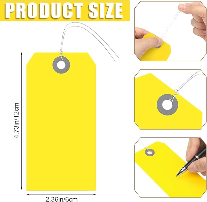 1000 Pcs Blank Manila Shipping Tags with Wire 4 3/4" x 2 3/8" Paper Hang Luggage Price Asset Gift Label Key Tags (Bright Yellow)