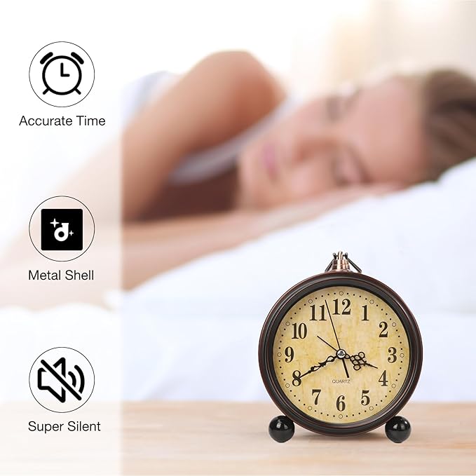 Loud Alarm for Deep Sleepers Desk Vintage Alarm Clock 5.25 inch Small Battery Operated Retro Clock Bedroom Live Room Decor Gift Clock