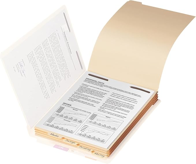 Smead Stackable Folder Divider with Fastener, Bottom 1/5-Cut Tab, Letter Size, Manila, 100 per Box (35600)