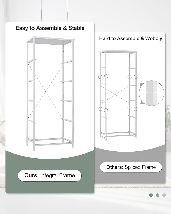 Crestlive Products Tall Dresser Vertical Storage Tower - Sturdy Steel Frame, Wood Top, Easy Pull Fabric Bins - Organizer Unit for Bedroom, Hallway, Entryway, Closets - 5 Drawers(White)