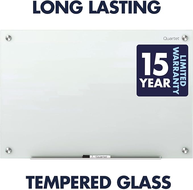 Quartet Whiteboard, Glass Dry Erase Board, Magnetic, 8' x 4', Infinity Frameless Mounting, White Surface, Accessory Tray, 1 Dry Erase Marker and 2 Glass Board Magnets (G9648W-A)