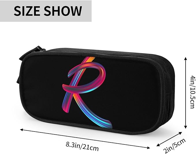 Cute Initial Pencil Case for Kids Students, Large Capacity Pencil Pouch for Boys Girls, Letter Design Pencil Box Pen Bag Office Stationery Organizer, Rainbow Letter R