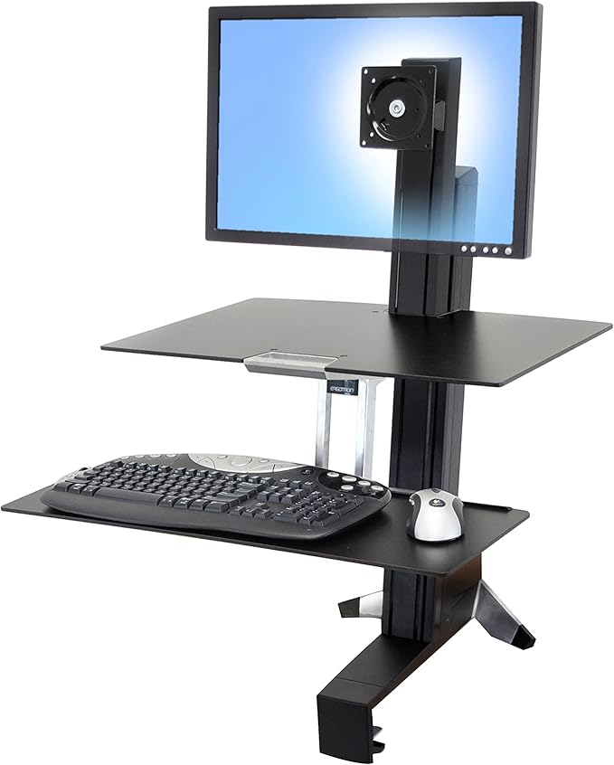 Ergotron – WorkFit-S HD Single Monitor Standing Desk Converter, Sit-Stand Workstation for Tabletops – 16 to 28 lbs, Black