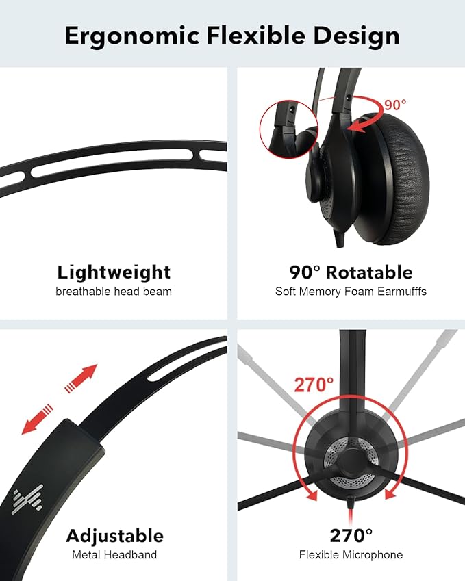 JIAMQISHI USB Headset with Mic for PC, On-Ear Computer Laptop Headphones with Noise Cancelling Microphone in-line Control for Home Office Online Class (USB+3.5mm Single Ear Headset, Black)
