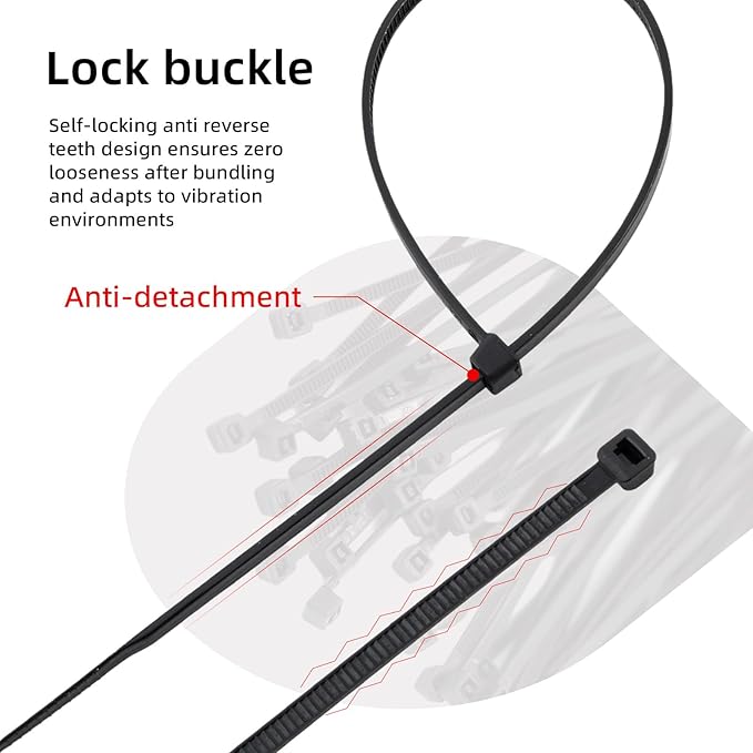 600 Pcs 8 Inch Cable Zip Tie, ORWUDIZ Multifunctional Tie, Nylon 66 Material, Tensile Strength 50 Lbs, Black, Cable Binding Classification, Suitable for Industrial, Outdoor, Home, Office Use