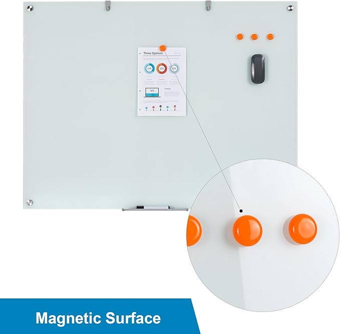 Glass Dry Erase Board, 48 x 36 Inches Magnetic Glass Whiteboard for Wall, 4' x 3' Frameless Board for Office, Home, School