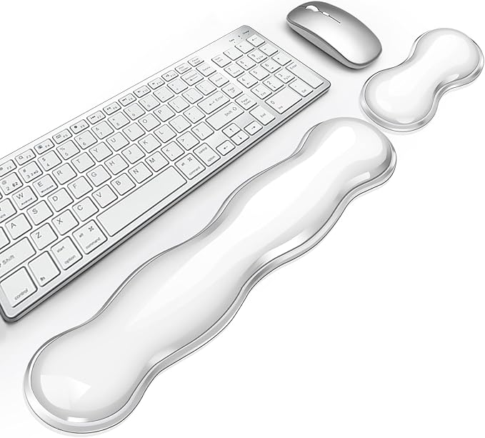 Gel Keyboard Wrist Rest, Cute Wrist Support and Arm Support Keyboard Rest for Keyboard and Mouse Typing Pain Relief，Suitable for Office/Computer/Laptop/Gaming（Transparent White Set ）