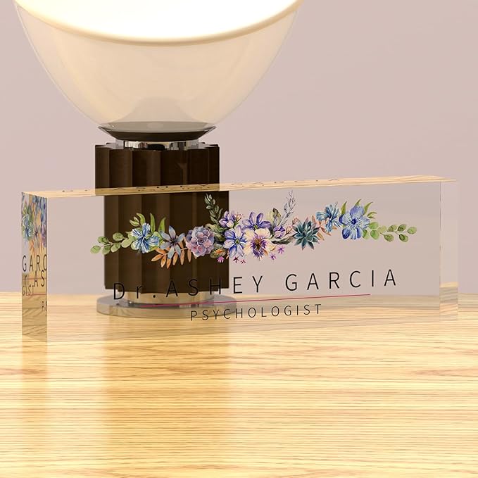 Office Desk Name Plate Personalized, Custom Acrylic Desk Name Plate Ideal/Meaningful Office Decor for Coworkers, Boss, Employee Appreciation Gift for Women & Men(Watercolor Flowers)