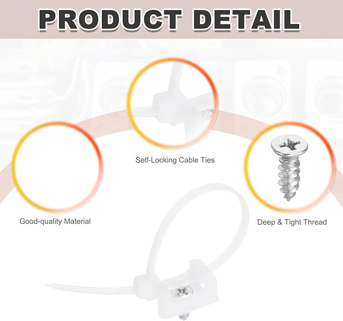MECCANIXITY 240pcs 0.89" Cable Tie Saddle Type Mounts Base with 6" Cable Zip Ties and M5 Tapping Screws, Wire Organizer Holder Clamps Set, White