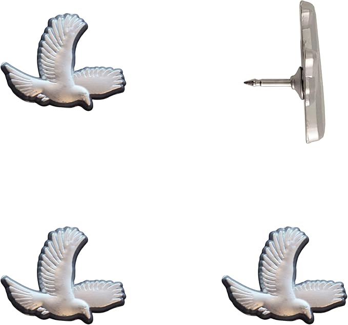 Bird Push Pins - Silver Flying Bird Map Pins - Birdwatching Tacks for Cork Boards, Maps, or Lapel Use - Designed in USA - Set of 4