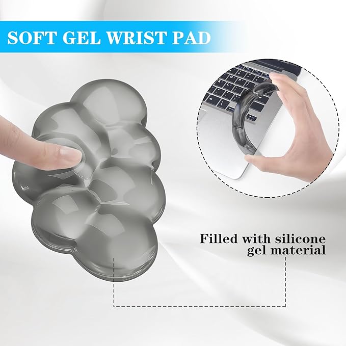 Gel Cloud Mouse Wrist Rest, Cute Wrist Support and Arm Support for Mouse Rest Typing Pain Relief，Suitable for Office/Computer/Laptop/Gaming (Transparent Gray)