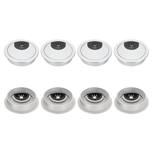PATIKIL 60mm Desk Grommet, 8pcs Desk Cord Hole Cover Desk Cable Hole Grommet Cover Sturdy ABS Plastic Round for Cables Cabinets Desktop Equipment Wiring Organizing,Flat Type, Silver