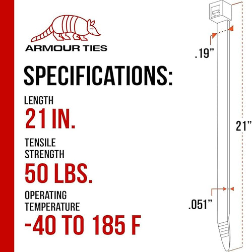 21-inch Black Zip Ties Heavy Duty UV Resistant Nylon Cable Ties, 50lb Tensile Strength, 100-Pack - Durable Wire Ties, Heavy Duty Tie Straps Indoor and Outdoor Cable Management Solution by ARMOUR TIES