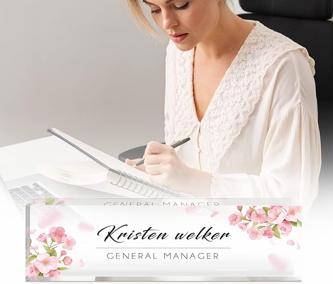 Personalized Office Name Plate for Desk, Custom Employee Appreciation Gifts, Acrylic Desk Name Plate Funny, Desk Decorations Gift, Acrylic Desk Ornaments… (Pink Orchids)