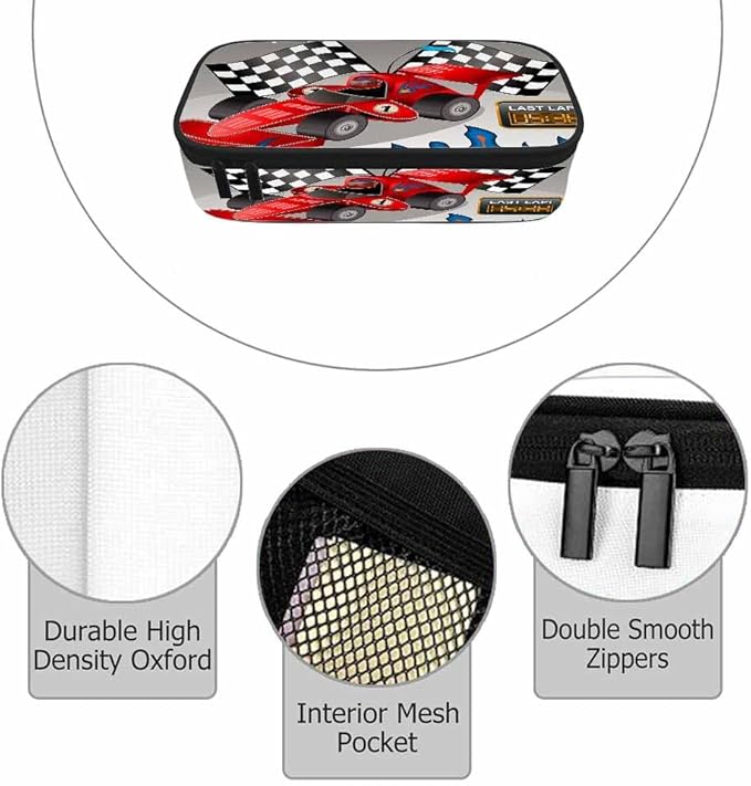 Racing Car Pencil Holder Bag Flames Cool Red Gray Pencil Case College Office School for Teens Boy Girl